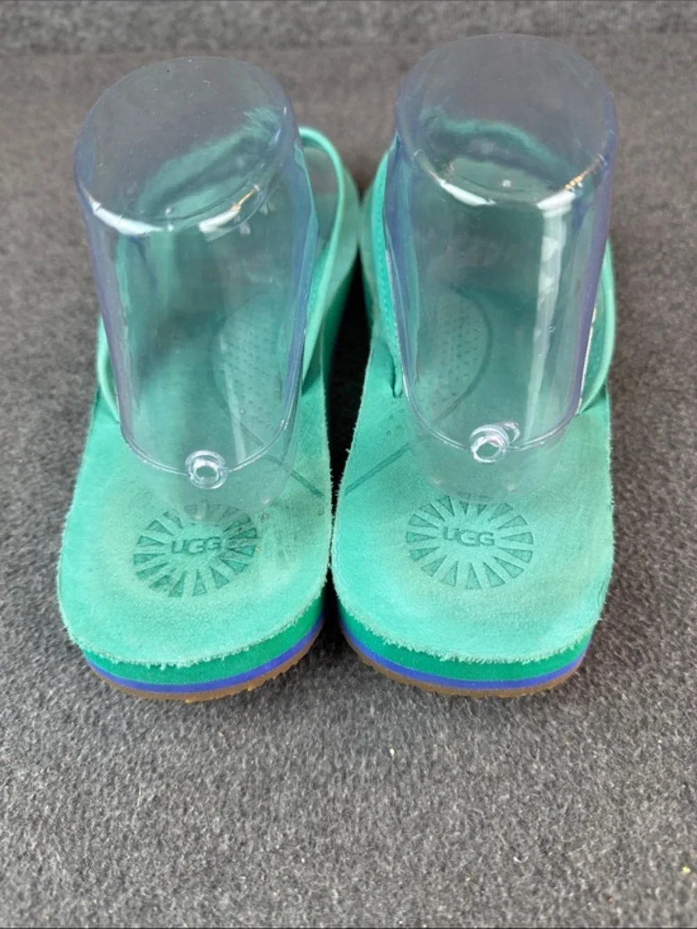 Rare UGG Suede Nubuck‎ Leather Blue Comfort Thong Flip Flop Sandals Size 10